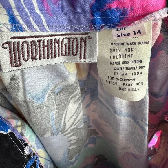 Vintage 80s 90s Floral Pleated Midi Long Skirt Lavender Pink Teal Cotton Size 14 - Picture 8 of 17